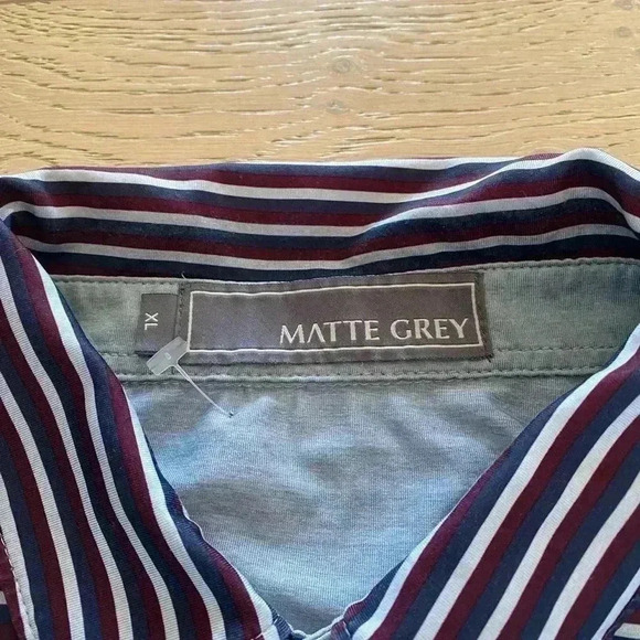 Matte Grey Striped Golf Polo XL - Picture 6 of 7